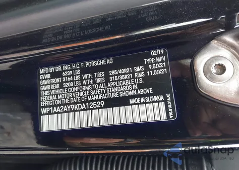 2019 Porsche Cayenne из США, поврежденный, VIN WP1AA2AY9KDA12529